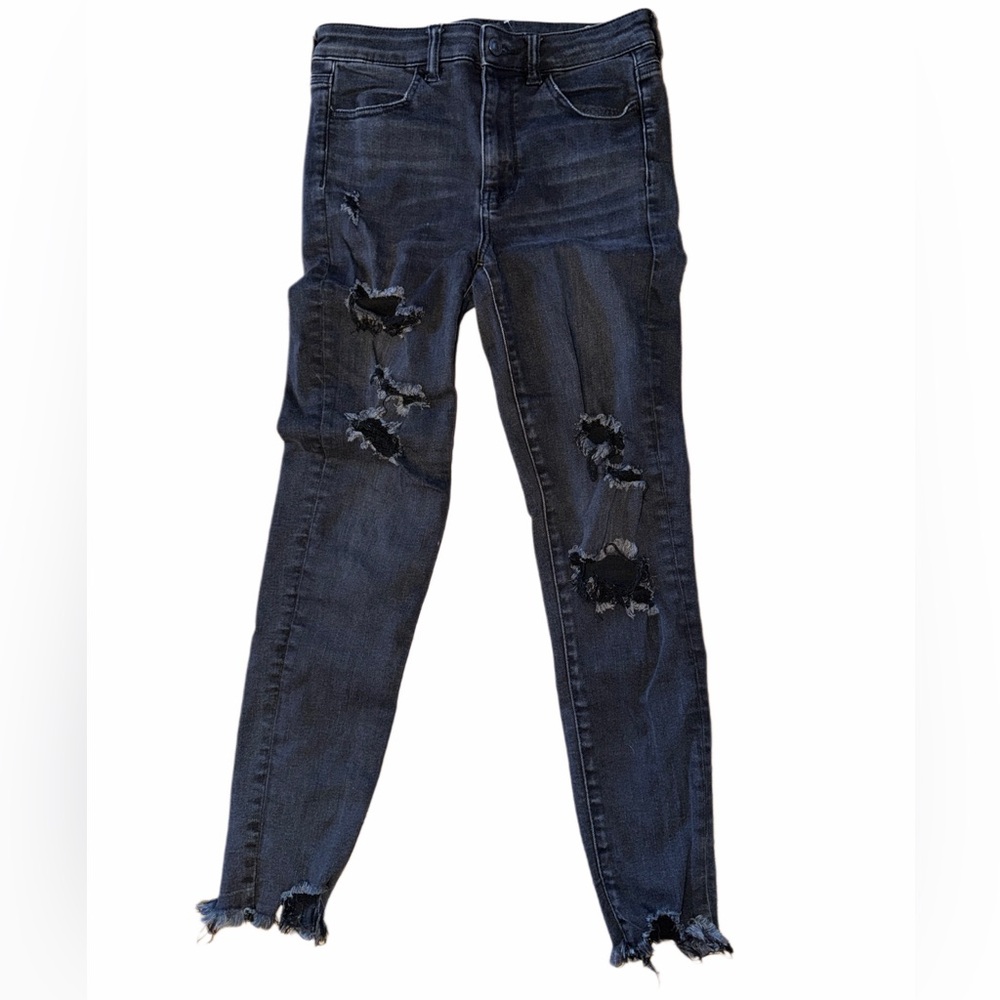 American Eagle Next Level Stretch Black Distressed Skinny Jeans